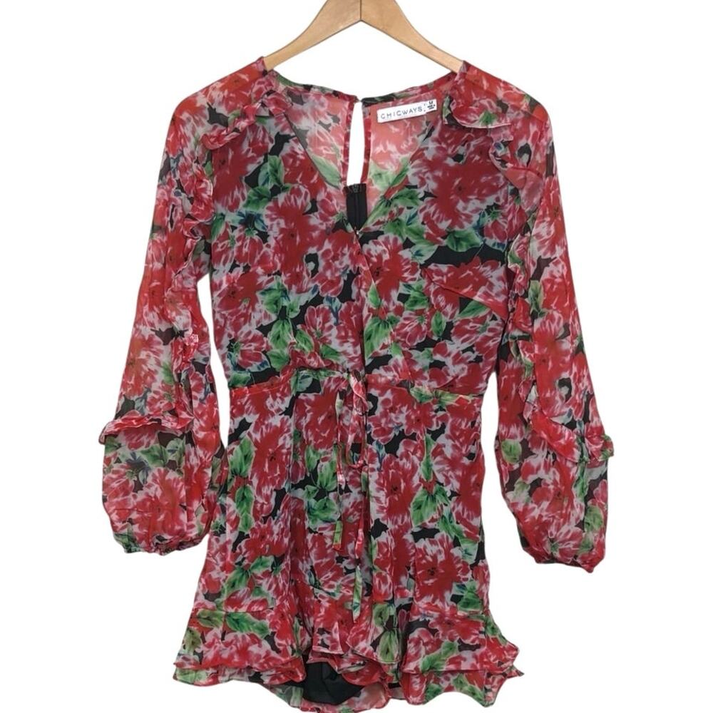 Chicways Feminine V-Neck Floral Romper  NEW Size Medium